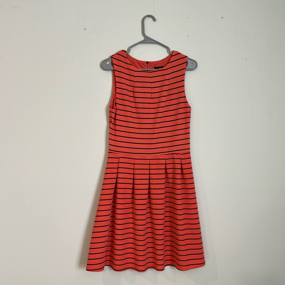 Pink dress with stripes and flared skirt